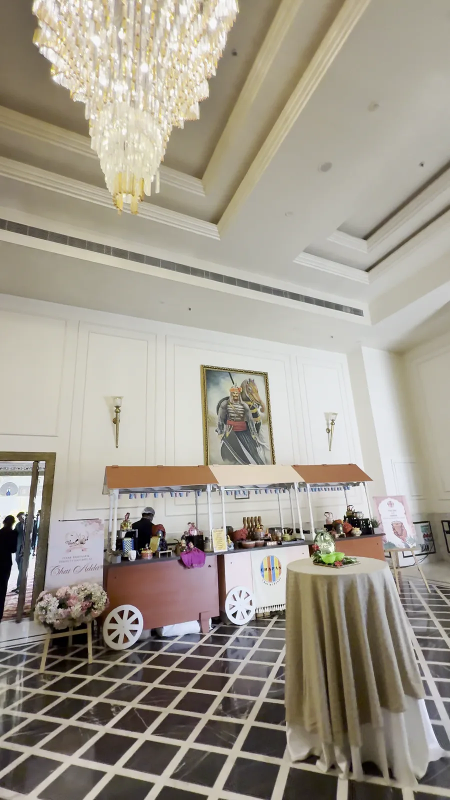 Decorated live chai cart set up for a wedding celebration